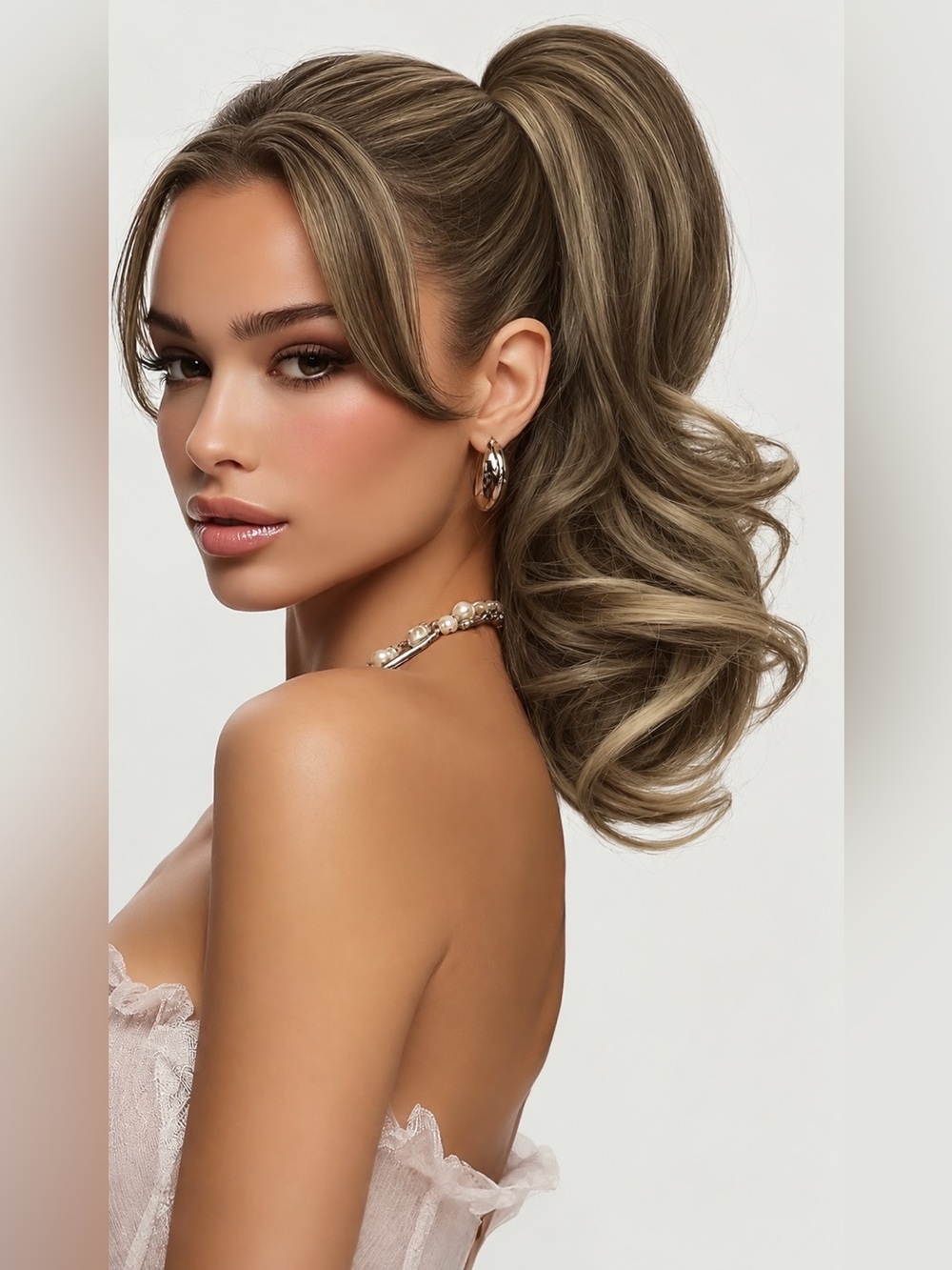 SOFEIYAN 13” Curly Ponytail Extension Ash Brown Blonde Highlights Claw Clip